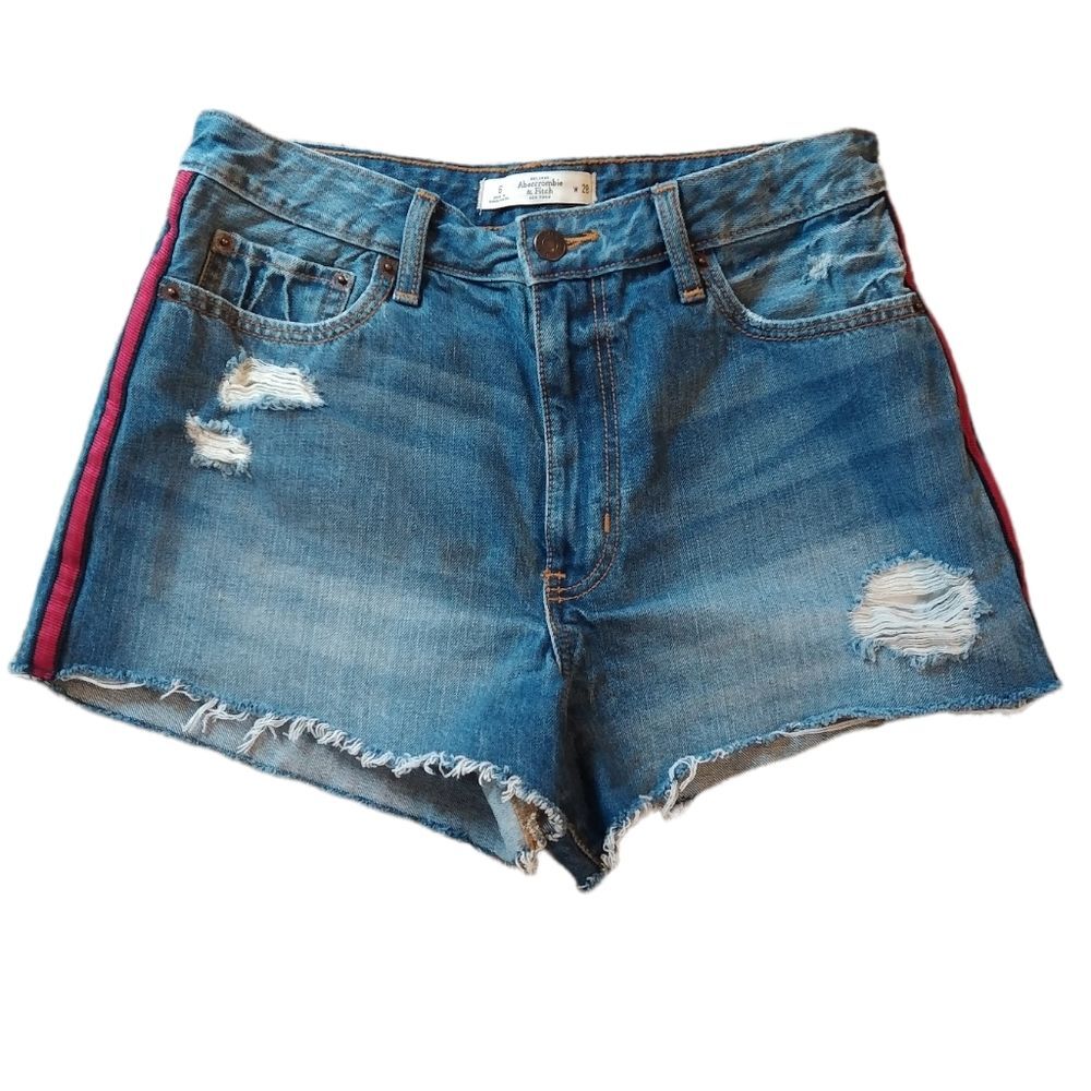 Abercrombie & Finch Denim Stripe Distressed Shorts